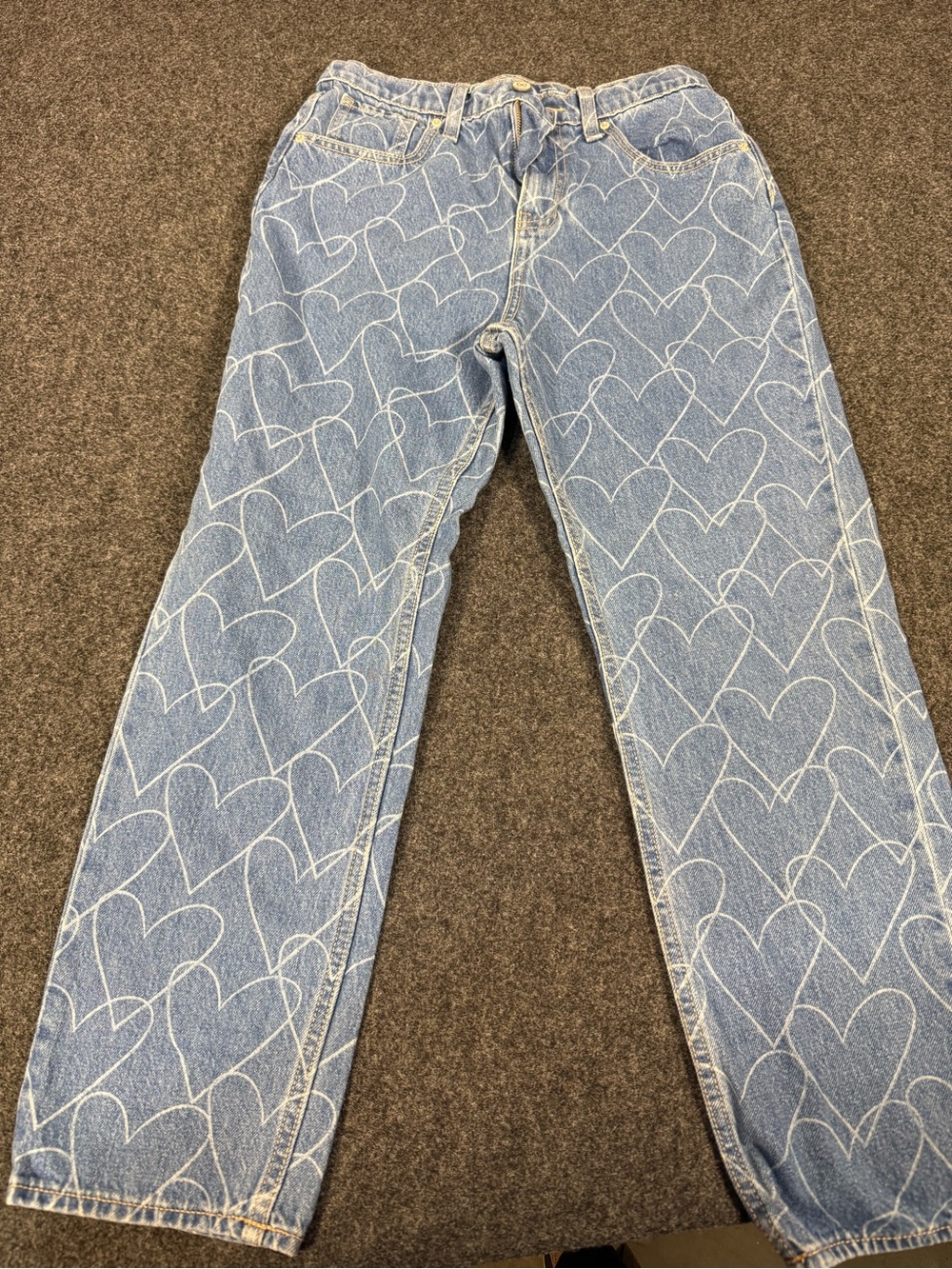 Blue Heart-Print girls Jeans high rise slouchy straight